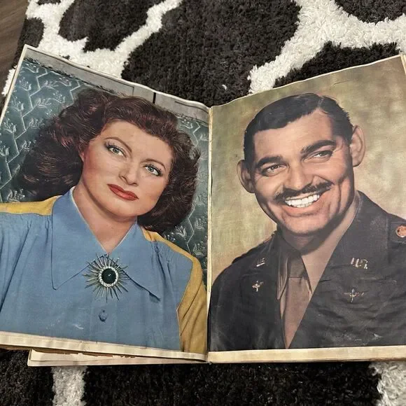 Vintage Handmade Movie Star Celebrity WW2 Magazine Clippings Scrapbook 40’s